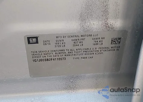2015 Chevrolet Sonic Ltz Auto from USA, damaged, VIN 1G1JE6SB2F4118973